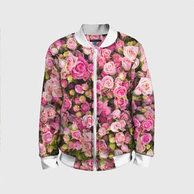 Детский бомбер 3D с принтом Розовый рай в Тюмени, 100% полиэстер | застегивается на молнию, по бокам два кармана без застежек, мягкие манжеты, по низу бомбера и на воротнике — эластичная резинка | бутон | лепестки | роза | розовый | розочка | цветок | цветы