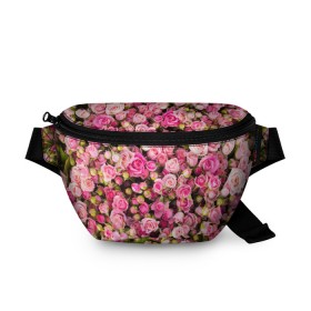 Поясная сумка 3D с принтом Розовый рай в Тюмени, 100% полиэстер | плотная ткань, ремень с регулируемой длиной, внутри несколько карманов для мелочей, основное отделение и карман с обратной стороны сумки застегиваются на молнию | бутон | лепестки | роза | розовый | розочка | цветок | цветы
