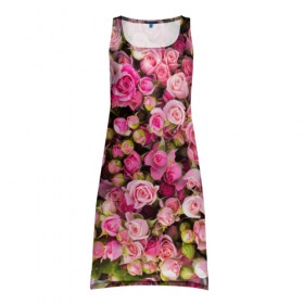 Платье-майка 3D с принтом Розовый рай в Тюмени, 100% полиэстер | полуприлегающий силуэт, широкие бретели, круглый вырез горловины, удлиненный подол сзади. | бутон | лепестки | роза | розовый | розочка | цветок | цветы