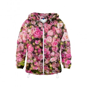 Детская ветровка 3D с принтом Розовый рай в Тюмени, 100% полиэстер | подол и капюшон оформлены резинкой с фиксаторами, по бокам два кармана без застежек, один потайной карман на груди | бутон | лепестки | роза | розовый | розочка | цветок | цветы
