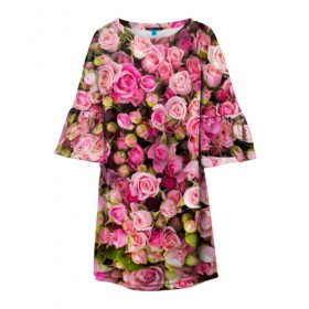 Детское платье 3D с принтом Розовый рай в Тюмени, 100% полиэстер | прямой силуэт, чуть расширенный к низу. Круглая горловина, на рукавах — воланы | Тематика изображения на принте: бутон | лепестки | роза | розовый | розочка | цветок | цветы