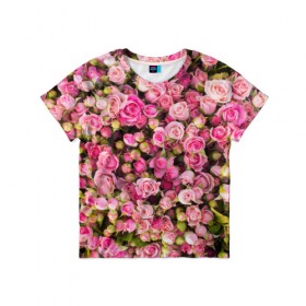 Детская футболка 3D с принтом Розовый рай в Тюмени, 100% гипоаллергенный полиэфир | прямой крой, круглый вырез горловины, длина до линии бедер, чуть спущенное плечо, ткань немного тянется | Тематика изображения на принте: бутон | лепестки | роза | розовый | розочка | цветок | цветы