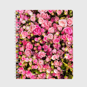 Тетрадь с принтом Розовый рай в Тюмени, 100% бумага | 48 листов, плотность листов — 60 г/м2, плотность картонной обложки — 250 г/м2. Листы скреплены сбоку удобной пружинной спиралью. Уголки страниц и обложки скругленные. Цвет линий — светло-серый
 | Тематика изображения на принте: бутон | лепестки | роза | розовый | розочка | цветок | цветы