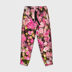 Детские брюки 3D с принтом Розовый рай в Тюмени, 100% полиэстер | манжеты по низу, эластичный пояс регулируется шнурком, по бокам два кармана без застежек, внутренняя часть кармана из мелкой сетки | бутон | лепестки | роза | розовый | розочка | цветок | цветы
