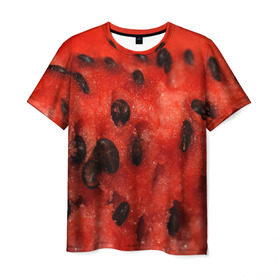 Мужская футболка 3D с принтом Арбуз 3 в Тюмени, 100% полиэфир | прямой крой, круглый вырез горловины, длина до линии бедер | арбуз | еда | косточки | красный | растения | фрукты | ягода