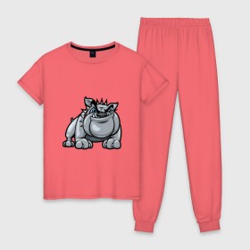 Женская пижама хлопок с принтом Бульдог в Тюмени, 100% хлопок | брюки и футболка прямого кроя, без карманов, на брюках мягкая резинка на поясе и по низу штанин | босс | бульдог | собака