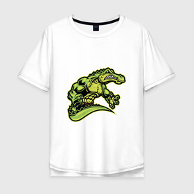 Мужская футболка хлопок Oversize с принтом Крокодил в Тюмени, 100% хлопок | свободный крой, круглый ворот, “спинка” длиннее передней части | босс | крокодил | монстр