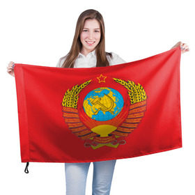 Флаг 3D с принтом Герб СССР в Тюмени, 100% полиэстер | плотность ткани — 95 г/м2, размер — 67 х 109 см. Принт наносится с одной стороны | 9 мая | великая отечественная война | вов | война | георгиевская лента | герой | день победы | мир | победа | пролетарии всех стран | советский | союз | ссср