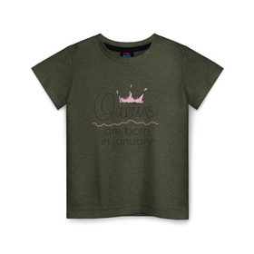 Детская футболка хлопок с принтом Королевы рождаются в январе в Тюмени, 100% хлопок | круглый вырез горловины, полуприлегающий силуэт, длина до линии бедер | Тематика изображения на принте: queen january