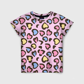 Детская футболка 3D с принтом Леопардовые сердечки в Тюмени, 100% гипоаллергенный полиэфир | прямой крой, круглый вырез горловины, длина до линии бедер, чуть спущенное плечо, ткань немного тянется | животные | леопард | леопардовый | принт | розовый | сердечко | сердце | текстура