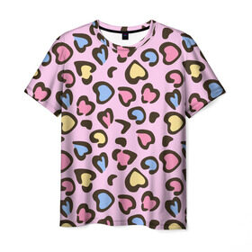 Мужская футболка 3D с принтом Леопардовые сердечки в Тюмени, 100% полиэфир | прямой крой, круглый вырез горловины, длина до линии бедер | животные | леопард | леопардовый | принт | розовый | сердечко | сердце | текстура