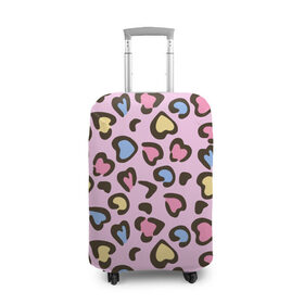 Чехол для чемодана 3D с принтом Леопардовые сердечки в Тюмени, 86% полиэфир, 14% спандекс | двустороннее нанесение принта, прорези для ручек и колес | животные | леопард | леопардовый | принт | розовый | сердечко | сердце | текстура