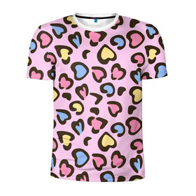 Мужская футболка 3D спортивная с принтом Леопардовые сердечки в Тюмени, 100% полиэстер с улучшенными характеристиками | приталенный силуэт, круглая горловина, широкие плечи, сужается к линии бедра | животные | леопард | леопардовый | принт | розовый | сердечко | сердце | текстура