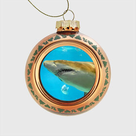 Стеклянный ёлочный шар с принтом Тигровая акула в Тюмени, Стекло | Диаметр: 80 мм | Тематика изображения на принте: голубое море | океан | рыба