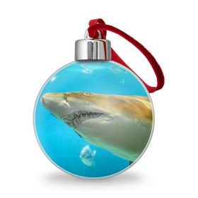 Ёлочный шар с принтом Тигровая акула в Тюмени, Пластик | Диаметр: 77 мм | Тематика изображения на принте: голубое море | океан | рыба
