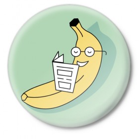 Значок с принтом Банан читает в Тюмени,  металл | круглая форма, металлическая застежка в виде булавки | 