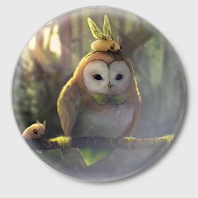 Значок с принтом Волшебная Сова в Тюмени,  металл | круглая форма, металлическая застежка в виде булавки | owl | мудрость | птица | сова | филин