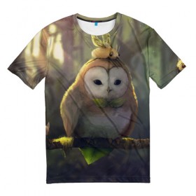 Мужская футболка 3D с принтом Волшебная Сова в Тюмени, 100% полиэфир | прямой крой, круглый вырез горловины, длина до линии бедер | owl | мудрость | птица | сова | филин