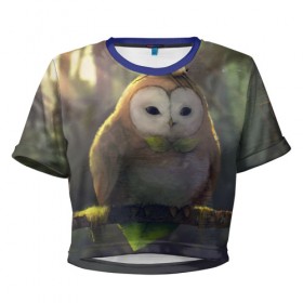 Женская футболка 3D укороченная с принтом Волшебная Сова в Тюмени, 100% полиэстер | круглая горловина, длина футболки до линии талии, рукава с отворотами | owl | мудрость | птица | сова | филин