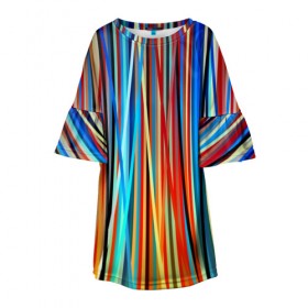 Детское платье 3D с принтом Colored stripes в Тюмени, 100% полиэстер | прямой силуэт, чуть расширенный к низу. Круглая горловина, на рукавах — воланы | 3d | colored stripes | абстракция | другие | картинка | краски | линии | отблеск | полосы | прикольные | радуга | свет | цветные | яркие
