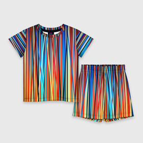 Детский костюм с шортами 3D с принтом Colored stripes в Тюмени,  |  | Тематика изображения на принте: 3d | colored stripes | абстракция | другие | картинка | краски | линии | отблеск | полосы | прикольные | радуга | свет | цветные | яркие