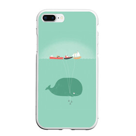 Чехол для iPhone 7Plus/8 Plus матовый с принтом Кит с корабликами в Тюмени, Силикон | Область печати: задняя сторона чехла, без боковых панелей | кит | корабли | лодки | море | океан | шарики | якорь | якоря