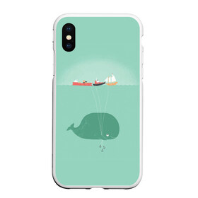Чехол для iPhone XS Max матовый с принтом Кит с корабликами в Тюмени, Силикон | Область печати: задняя сторона чехла, без боковых панелей | Тематика изображения на принте: кит | корабли | лодки | море | океан | шарики | якорь | якоря