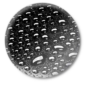 Значок с принтом Капли на стекле в Тюмени,  металл | круглая форма, металлическая застежка в виде булавки | брызги | вода | темный фон