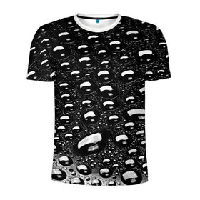 Мужская футболка 3D спортивная с принтом Капли на стекле в Тюмени, 100% полиэстер с улучшенными характеристиками | приталенный силуэт, круглая горловина, широкие плечи, сужается к линии бедра | Тематика изображения на принте: брызги | вода | темный фон