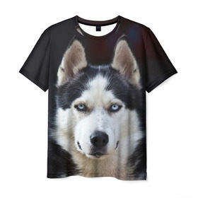 Мужская футболка 3D с принтом Хаски в Тюмени, 100% полиэфир | прямой крой, круглый вырез горловины, длина до линии бедер | dog | лабрадор | мопс | пес | собака | такса | хаски | щеночек