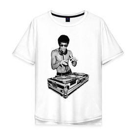 Мужская футболка хлопок Oversize с принтом Брюс Ли Dj в Тюмени, 100% хлопок | свободный крой, круглый ворот, “спинка” длиннее передней части | брюс ли dj