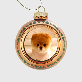 Стеклянный ёлочный шар с принтом Пушистик в Тюмени, Стекло | Диаметр: 80 мм | dog | пес | померанский | собака | шпиц | щеночек