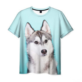 Мужская футболка 3D с принтом Blue в Тюмени, 100% полиэфир | прямой крой, круглый вырез горловины, длина до линии бедер | dog | бандит | пес | собака | хаски | хаски бандит | щеночек