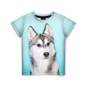 Детская футболка 3D с принтом Blue в Тюмени, 100% гипоаллергенный полиэфир | прямой крой, круглый вырез горловины, длина до линии бедер, чуть спущенное плечо, ткань немного тянется | Тематика изображения на принте: dog | бандит | пес | собака | хаски | хаски бандит | щеночек