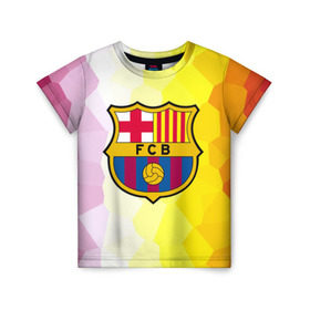 Детская футболка 3D с принтом FCB в Тюмени, 100% гипоаллергенный полиэфир | прямой крой, круглый вырез горловины, длина до линии бедер, чуть спущенное плечо, ткань немного тянется | Тематика изображения на принте: fc barcelona | fcb | барса | барселона | болельщики | фанаты | футбол | футбольный клуб