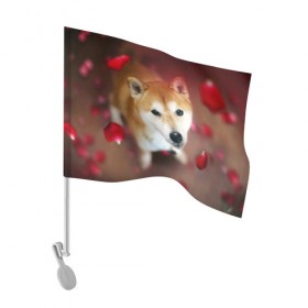 Флаг для автомобиля с принтом Love в Тюмени, 100% полиэстер | Размер: 30*21 см | dog | ину | пес | сиба | сиба ину | собака