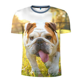 Мужская футболка 3D спортивная с принтом Funny Dog в Тюмени, 100% полиэстер с улучшенными характеристиками | приталенный силуэт, круглая горловина, широкие плечи, сужается к линии бедра | Тематика изображения на принте: dog | английский бульдог | пес | собака