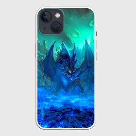 Чехол для iPhone 13 с принтом Синий дракон в Тюмени,  |  | 3d | арт | горы | дракон | другие | животные | картинка | лед | небо | пейзаж | прикольные | природа | рисунок | синий | фантастика | яркие