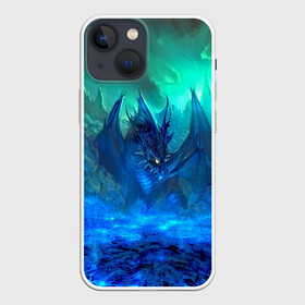Чехол для iPhone 13 mini с принтом Синий дракон в Тюмени,  |  | 3d | арт | горы | дракон | другие | животные | картинка | лед | небо | пейзаж | прикольные | природа | рисунок | синий | фантастика | яркие