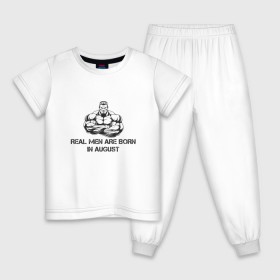 Детская пижама хлопок с принтом Настоящие мужчины рождаются в августе в Тюмени, 100% хлопок |  брюки и футболка прямого кроя, без карманов, на брюках мягкая резинка на поясе и по низу штанин
 | Тематика изображения на принте: август