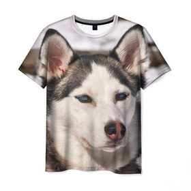 Мужская футболка 3D с принтом Хаски в Тюмени, 100% полиэфир | прямой крой, круглый вырез горловины, длина до линии бедер | Тематика изображения на принте: dog | лабрадор | мопс | пес | собака | такса | хаски | щеночек