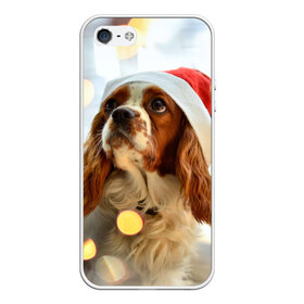 Чехол для iPhone 5/5S матовый с принтом Рождество в Тюмени, Силикон | Область печати: задняя сторона чехла, без боковых панелей | dog | кавалер кинг чарльз спаниель | новый год | пес | рождество | собака