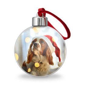 Ёлочный шар с принтом Рождество в Тюмени, Пластик | Диаметр: 77 мм | Тематика изображения на принте: dog | кавалер кинг чарльз спаниель | новый год | пес | рождество | собака