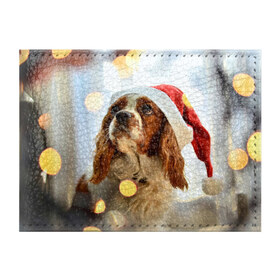 Обложка для студенческого билета с принтом Рождество в Тюмени, натуральная кожа | Размер: 11*8 см; Печать на всей внешней стороне | dog | кавалер кинг чарльз спаниель | новый год | пес | рождество | собака