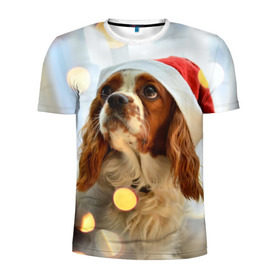 Мужская футболка 3D спортивная с принтом Рождество в Тюмени, 100% полиэстер с улучшенными характеристиками | приталенный силуэт, круглая горловина, широкие плечи, сужается к линии бедра | Тематика изображения на принте: dog | кавалер кинг чарльз спаниель | новый год | пес | рождество | собака