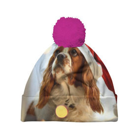 Шапка 3D c помпоном с принтом Рождество в Тюмени, 100% полиэстер | универсальный размер, печать по всей поверхности изделия | dog | кавалер кинг чарльз спаниель | новый год | пес | рождество | собака