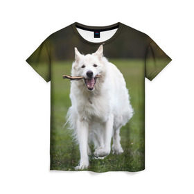 Женская футболка 3D с принтом Палочка в Тюмени, 100% полиэфир ( синтетическое хлопкоподобное полотно) | прямой крой, круглый вырез горловины, длина до линии бедер | dog | лабрадор | мопс | пес | собака | такса | хаски | щеночек