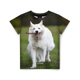 Детская футболка 3D с принтом Палочка в Тюмени, 100% гипоаллергенный полиэфир | прямой крой, круглый вырез горловины, длина до линии бедер, чуть спущенное плечо, ткань немного тянется | dog | лабрадор | мопс | пес | собака | такса | хаски | щеночек