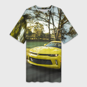 Платье-футболка 3D с принтом Chevrolet Camaro в Тюмени,  |  | chevrolet | авто | автомобиль | блатная | иномарка | красивая | крутая | логотип | марка | марка красивая | машина | пацанский таз | прикольная | седан | сша | тачила | тачка | шевроле | эмблема