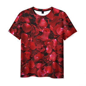 Мужская футболка 3D с принтом Лепестки красных роз в Тюмени, 100% полиэфир | прямой крой, круглый вырез горловины, длина до линии бедер | красный | лепестки | природа | растения | розы | текстура | цветы